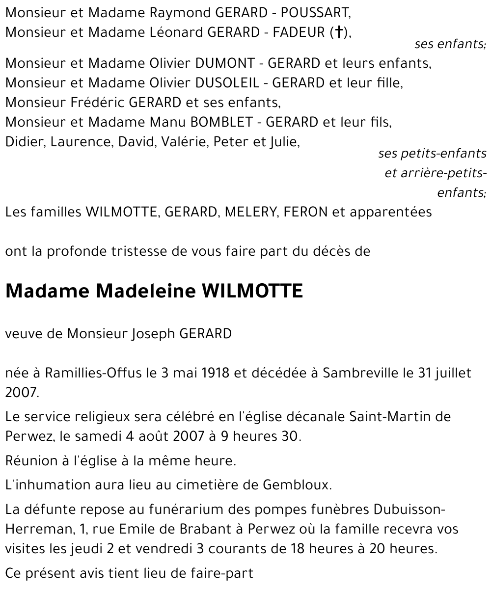 Madeleine WILMOTTE
