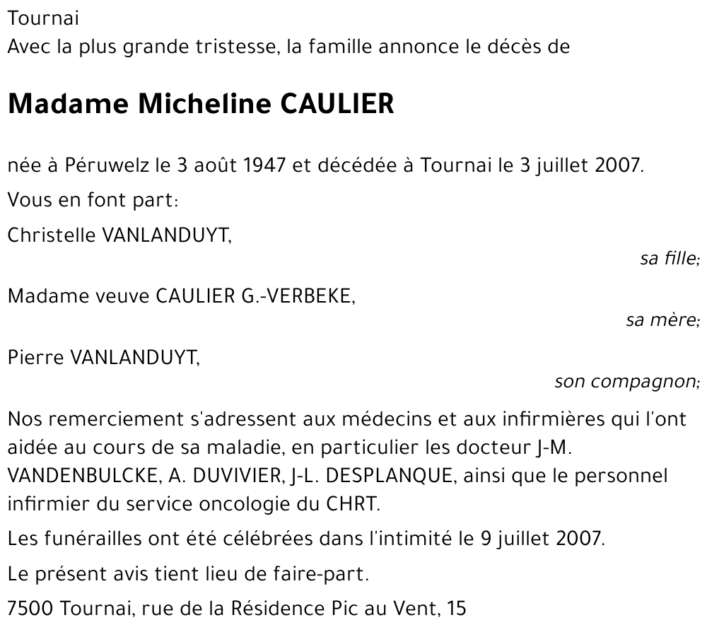 Micheline CAULIER