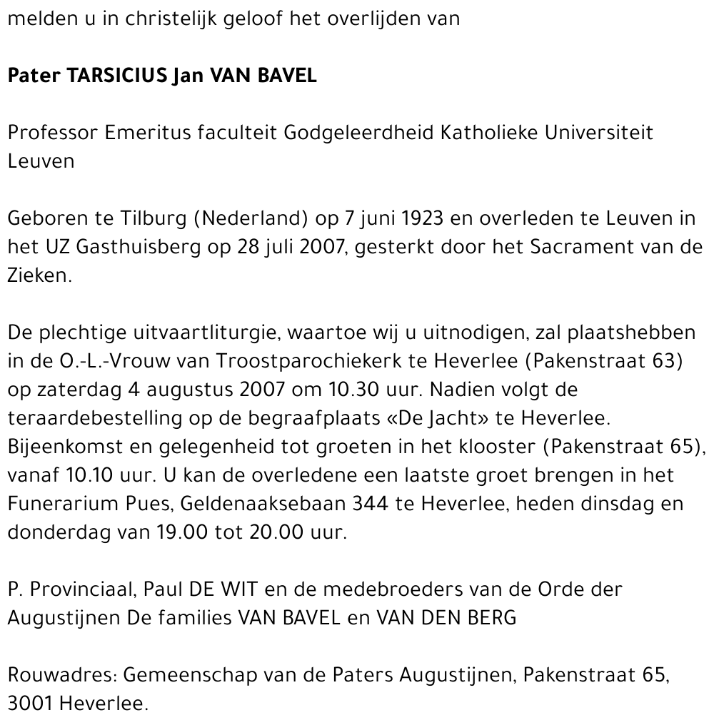 Pater Tarsicius Jan Van Bavel