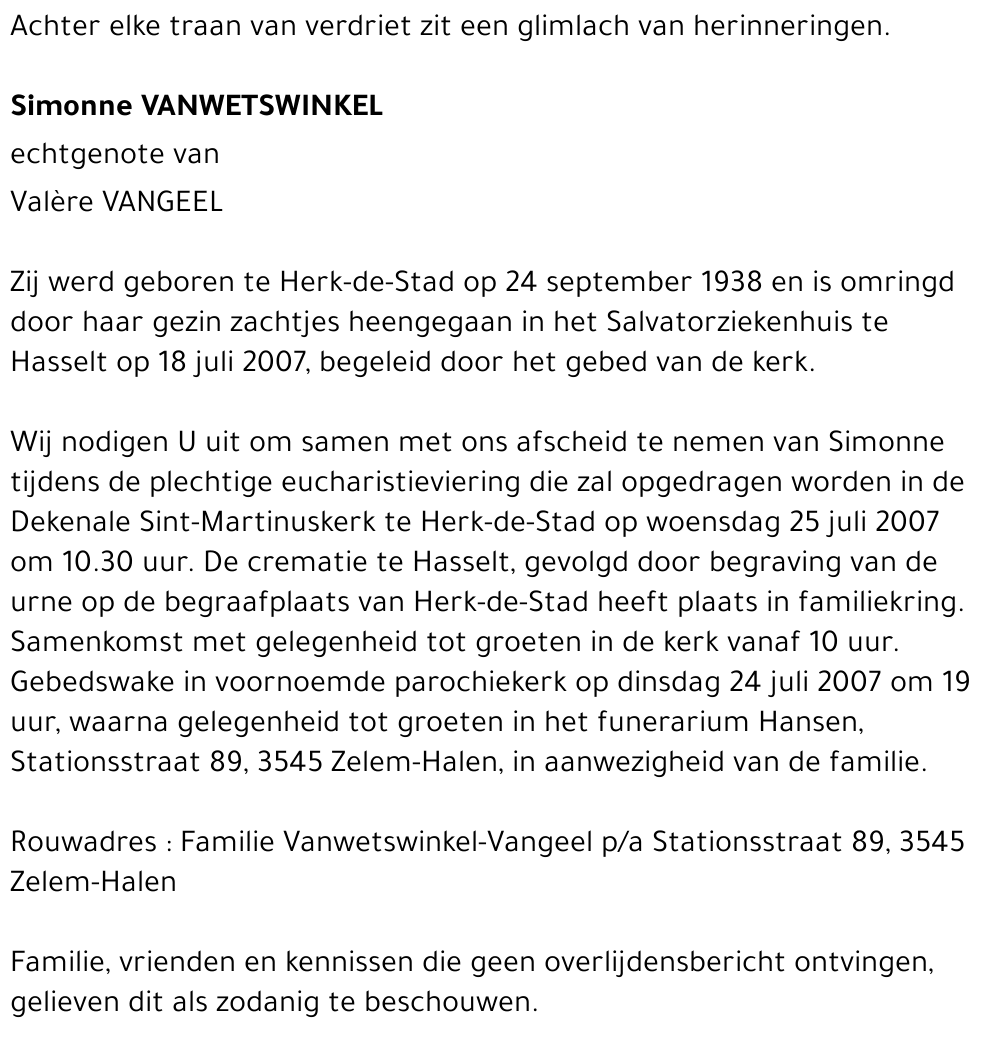 Simonne VANWETSWINKEL