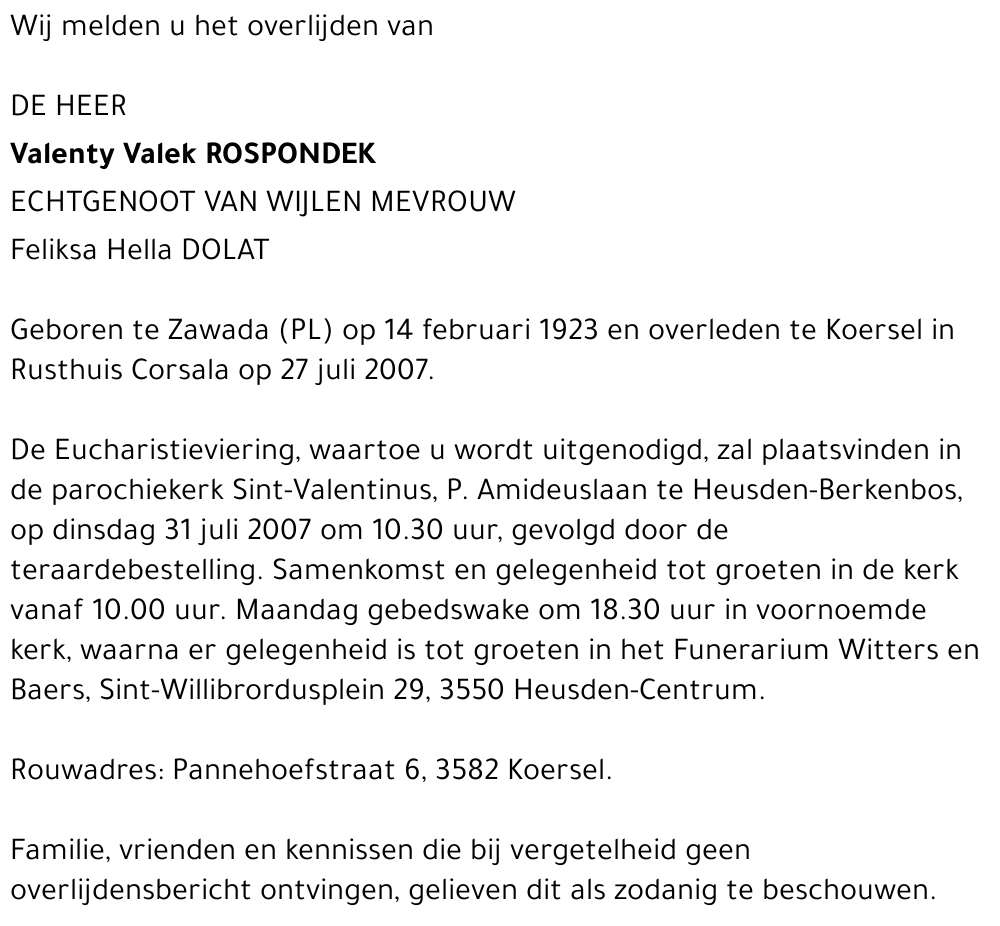 Valenty Valek Rospondek