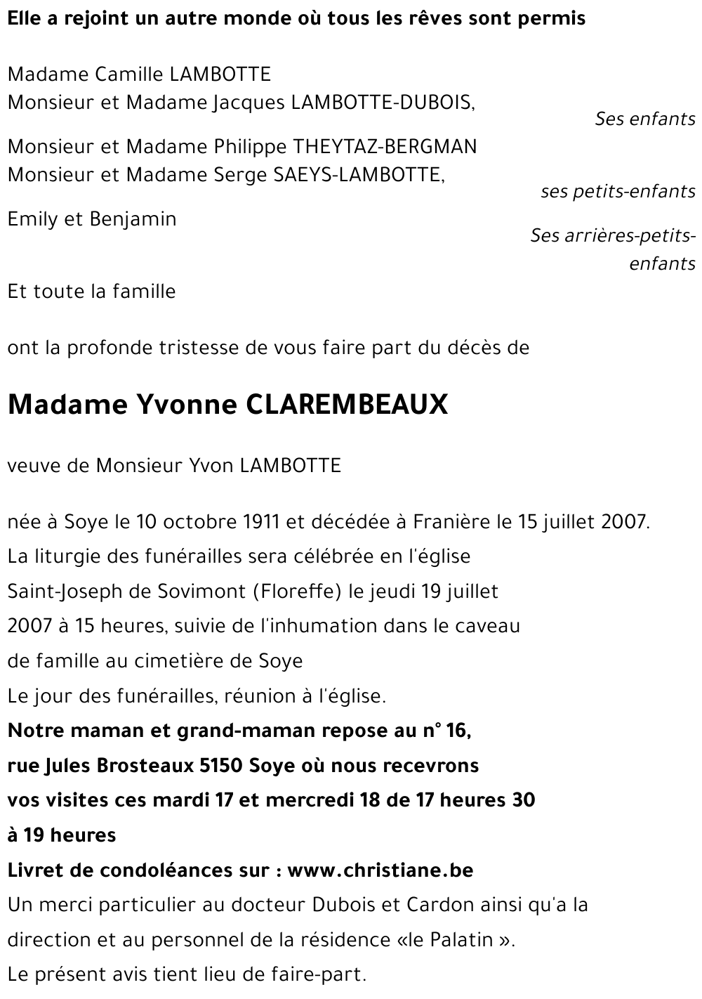 Yvonne CLAREMBEAUX