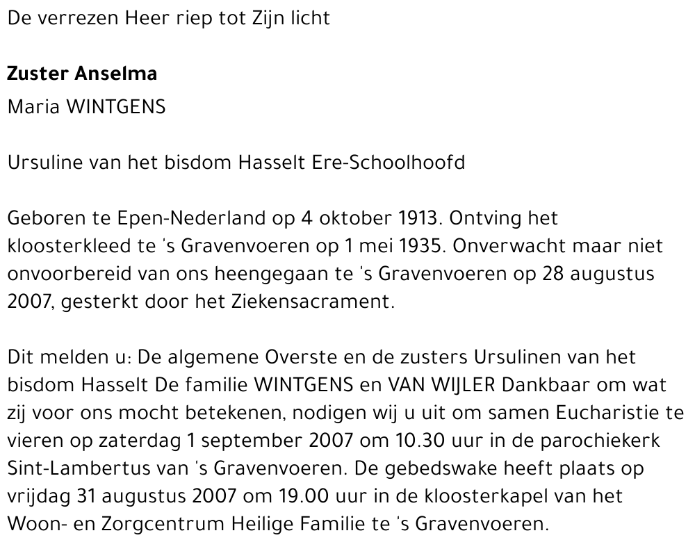 Zuster Anselma Maria Wintgens