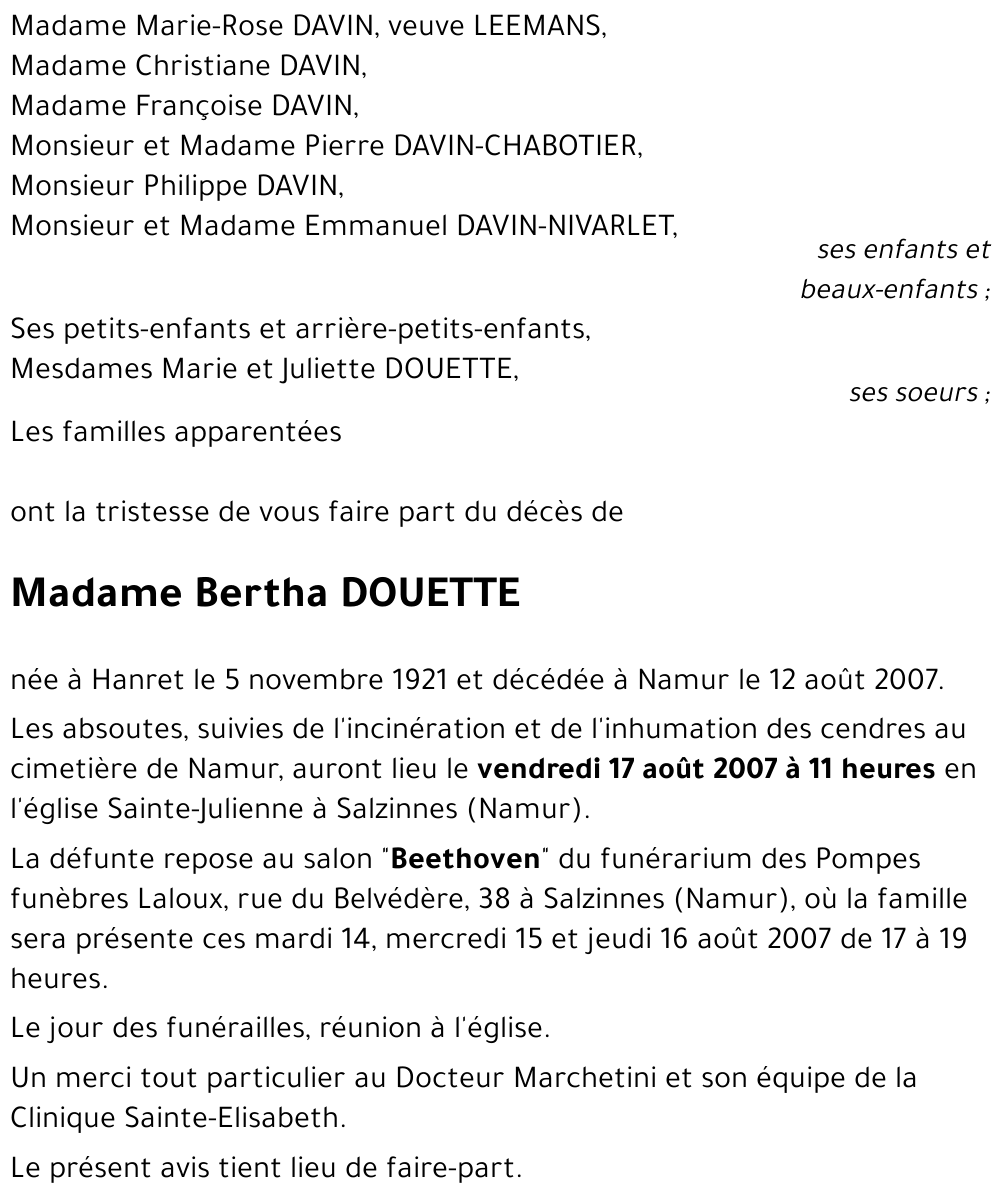 Bertha DOUETTE