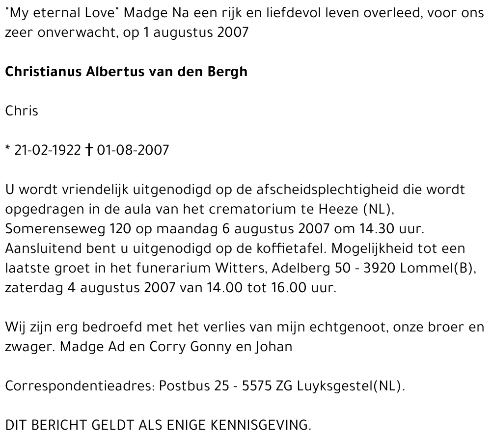 Christianus Albertus van den Bergh