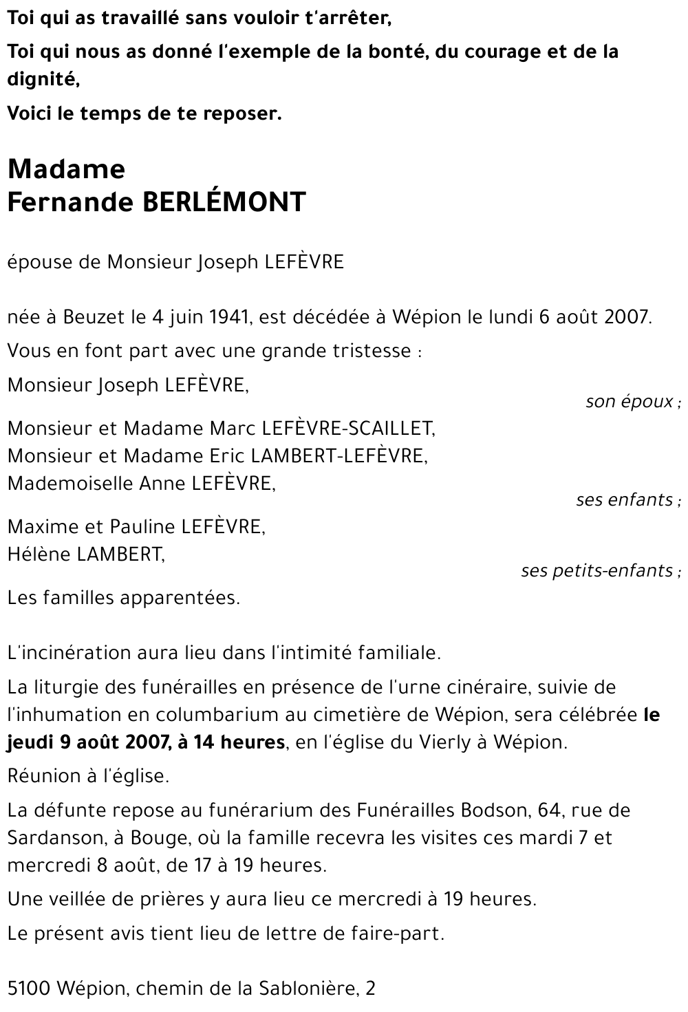 Fernande BERLÉMONT