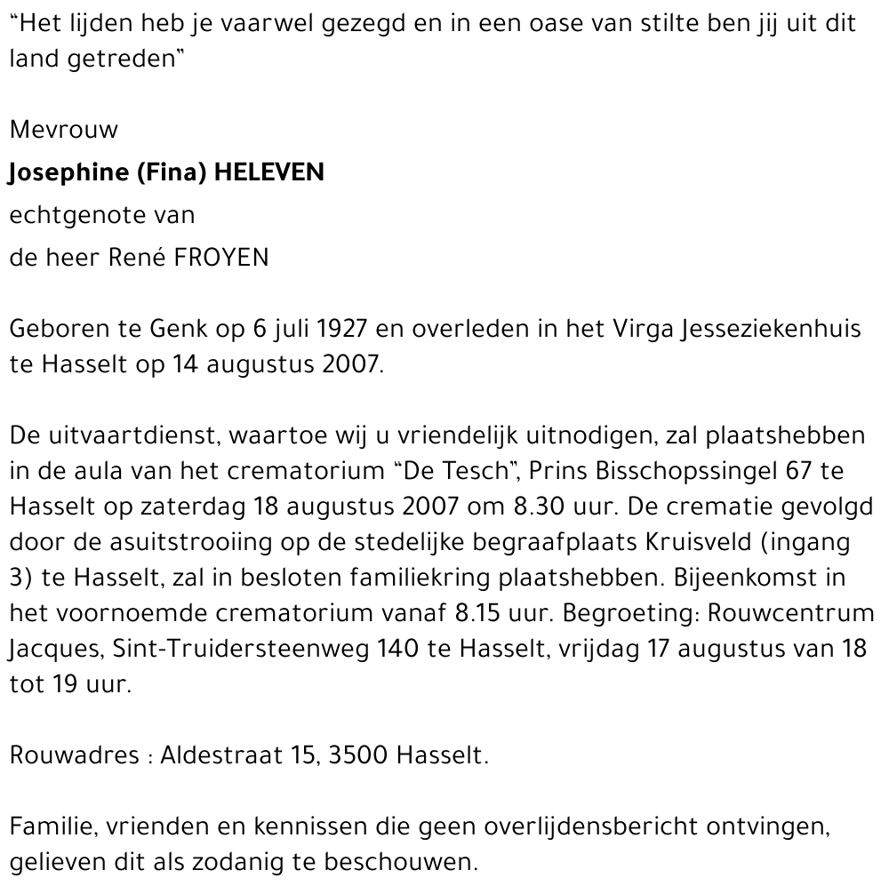 Josephine (Fina) Heleven