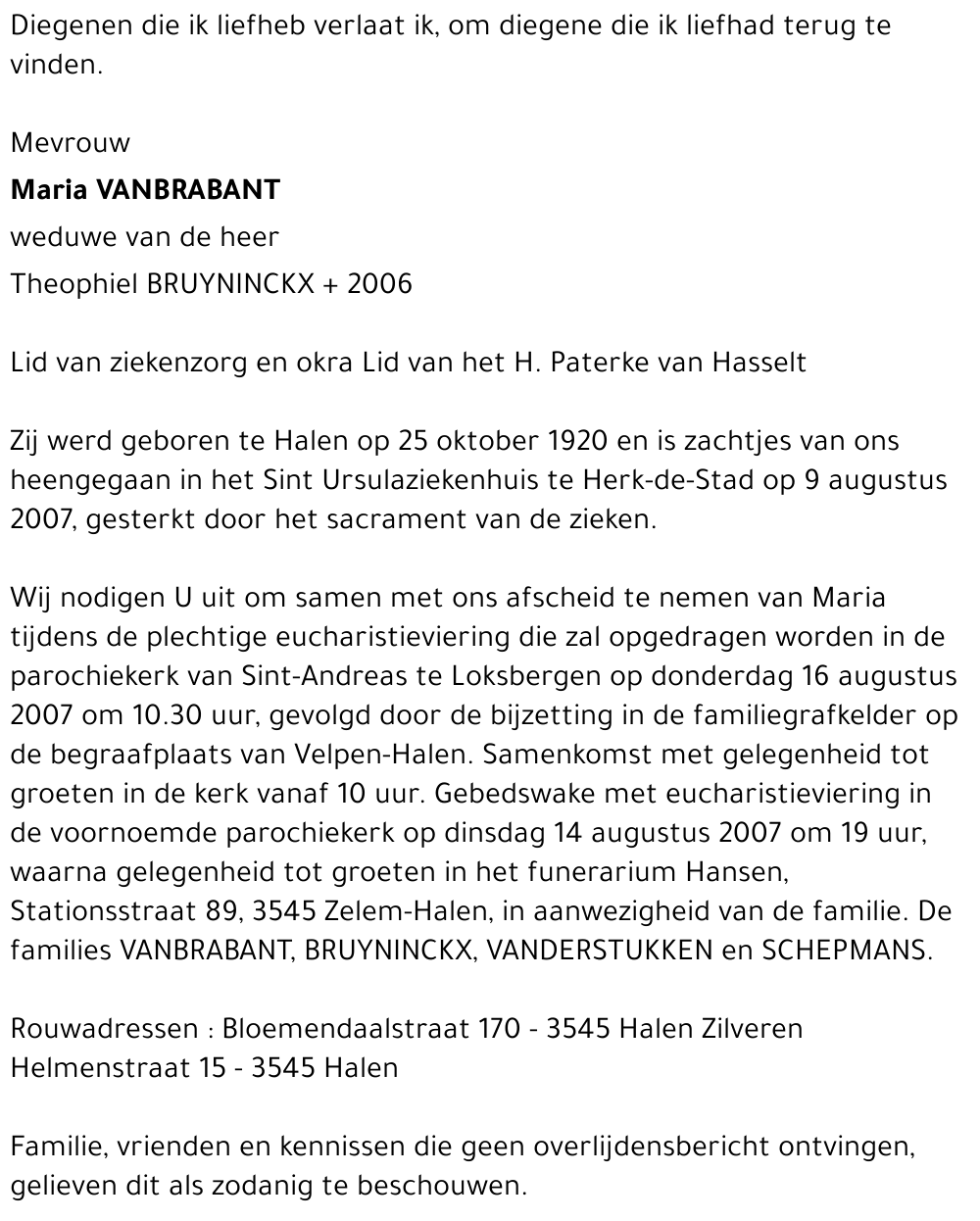 Maria VANBRABANT