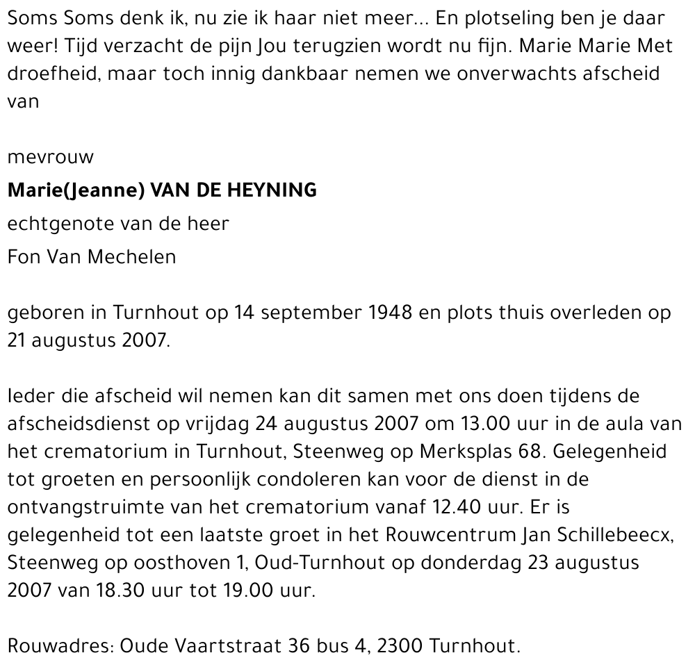 Marie (Jeanne) Van de Heyning