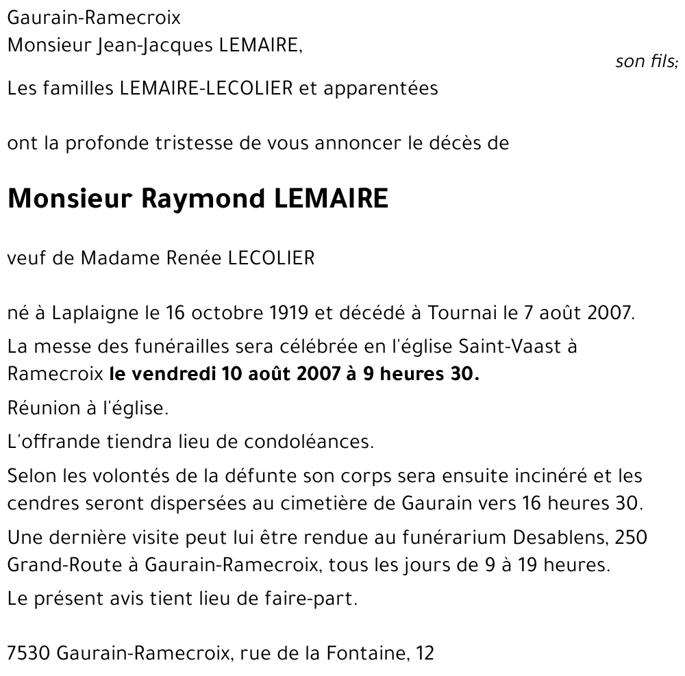 Raymond LEMAIRE