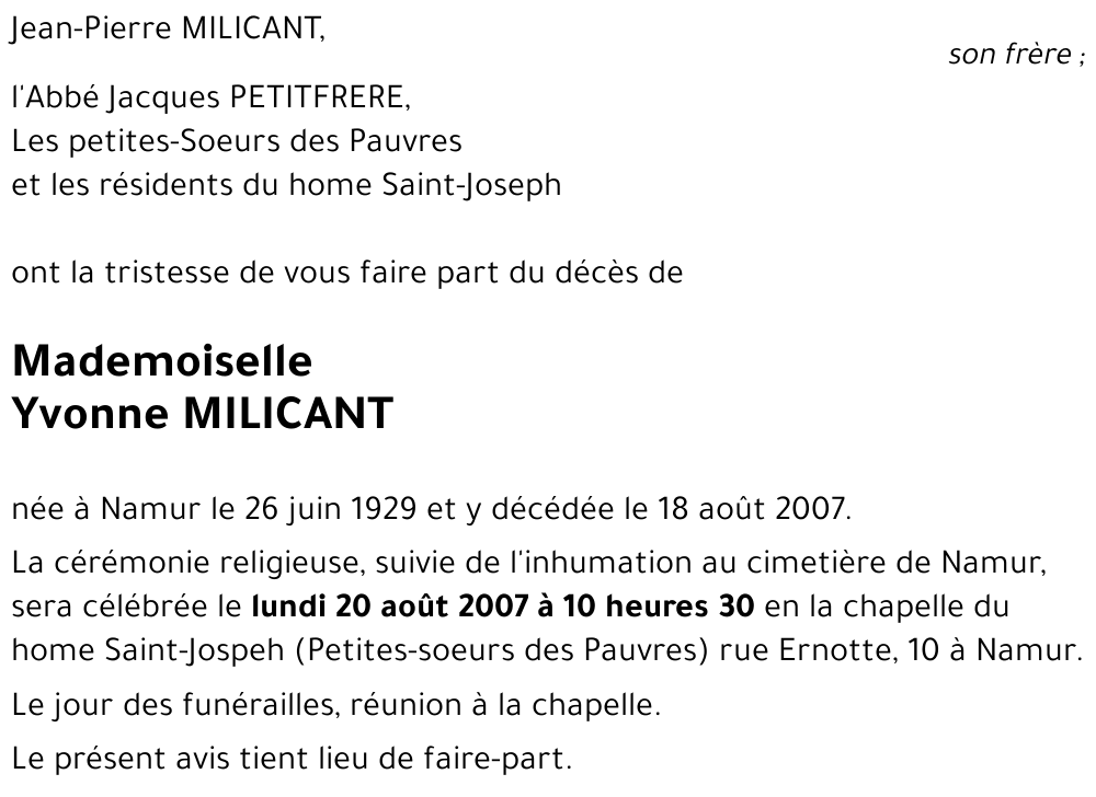 Yvonne MILICANT