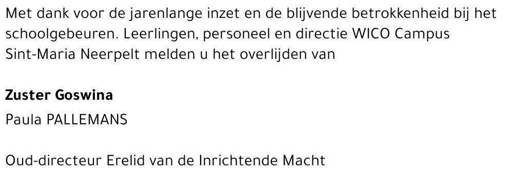 Zuster Goswina Paula Pallemans