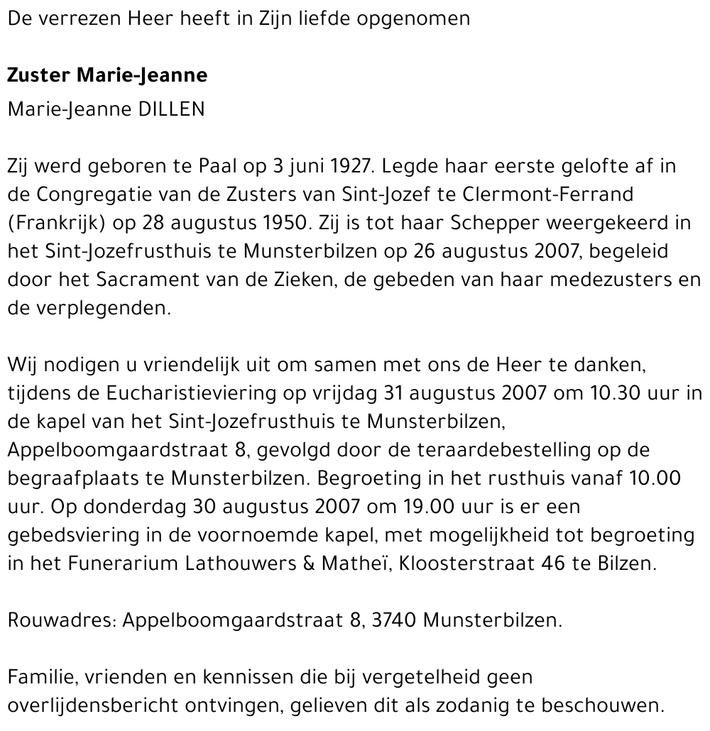 Zuster Marie-Jeanne Dillen