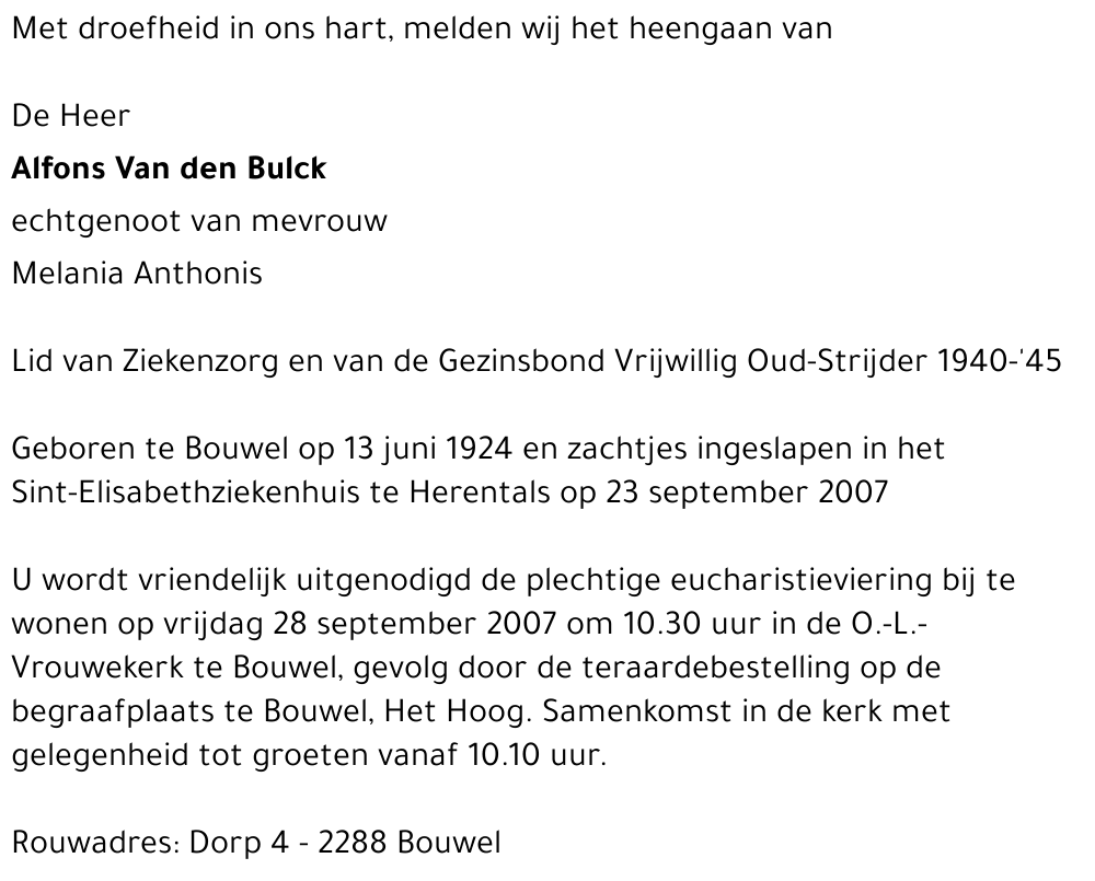 Alfons VAN DEN BULCK