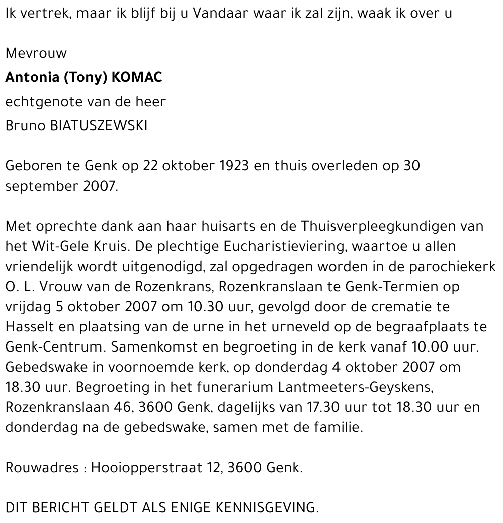 Antonia (Tony) KOMAC