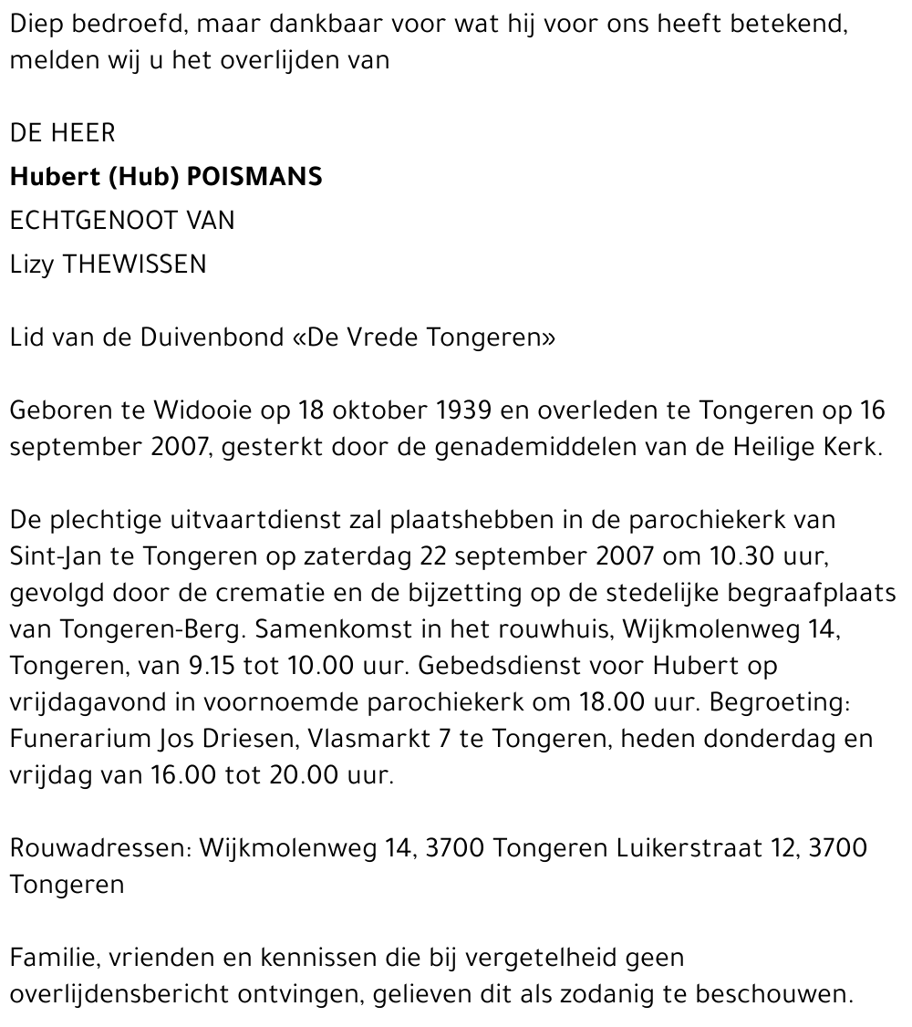 Hubert (Hub) Poismans