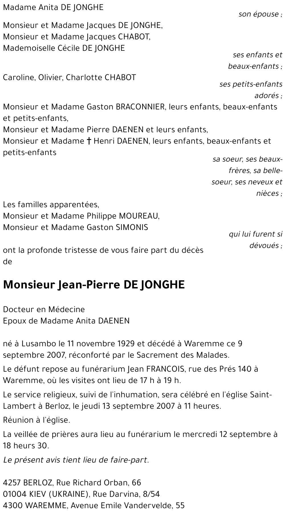 Jean-Pierre DE JONGHE