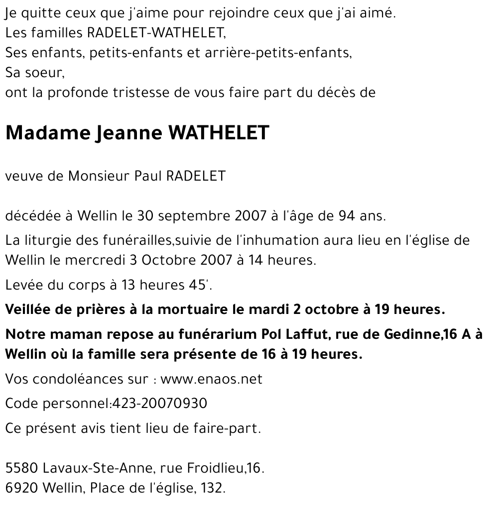 Jeanne WATHELET
