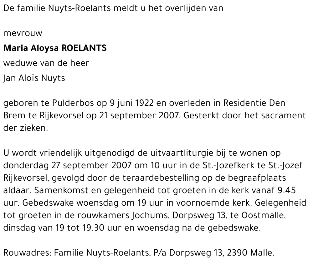 Maria Aloysa Roelants