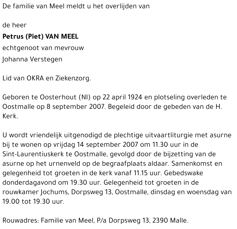 Petrus (Piet) Van Meel