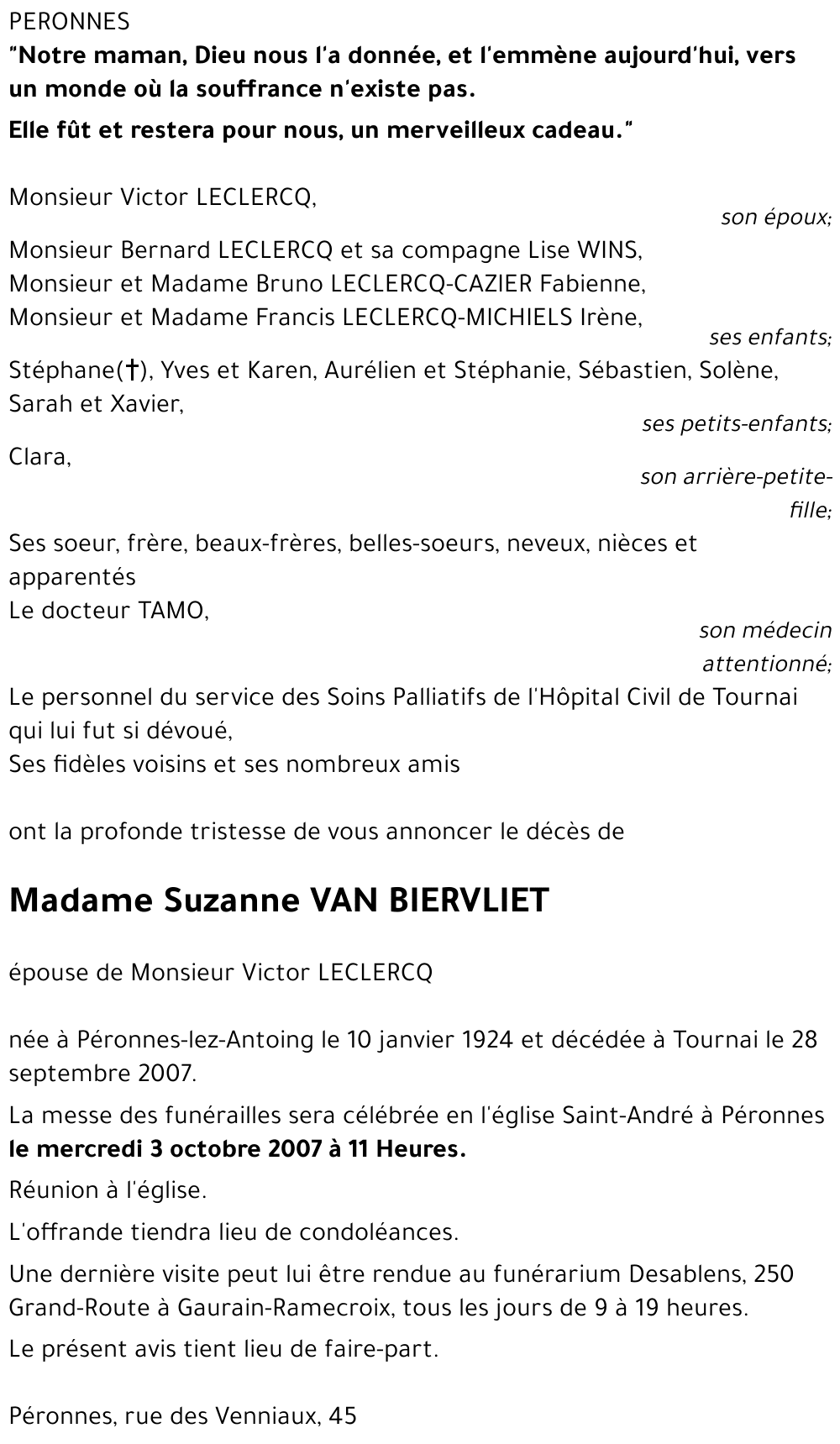 Suzanne VAN BIERVLIET