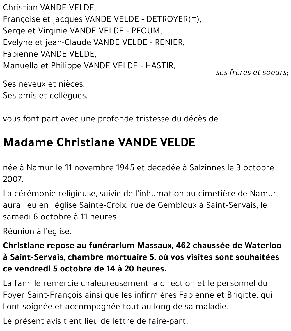 Christiane VANDE VELDE