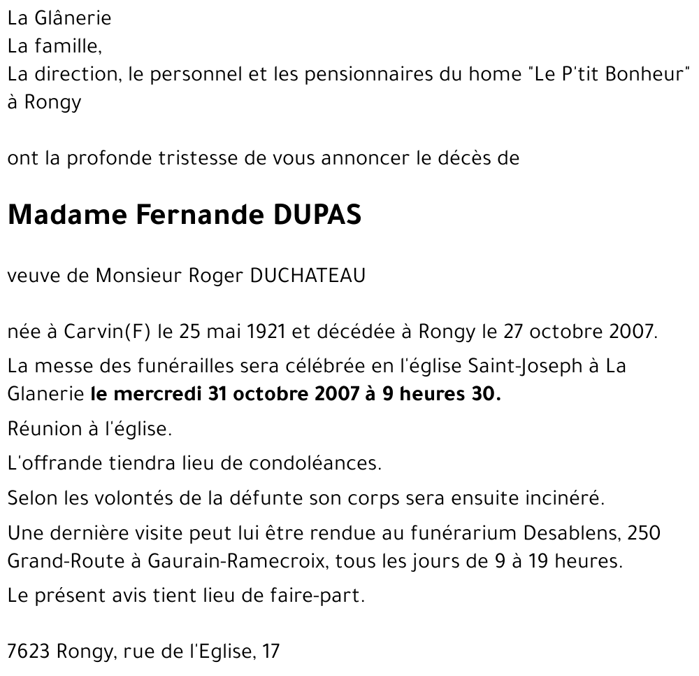 Fernande DUPAS