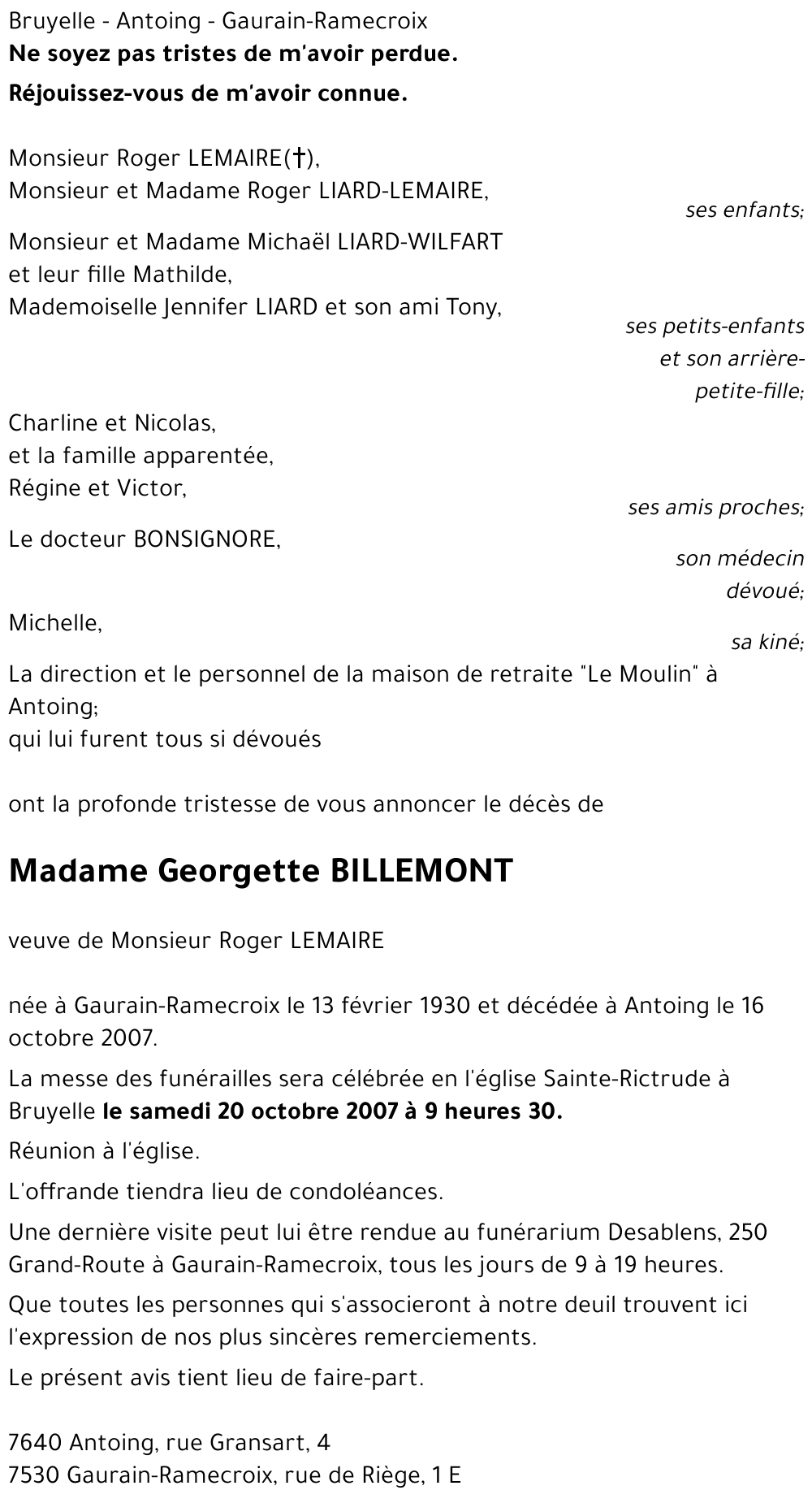 Georgette BILLEMONT