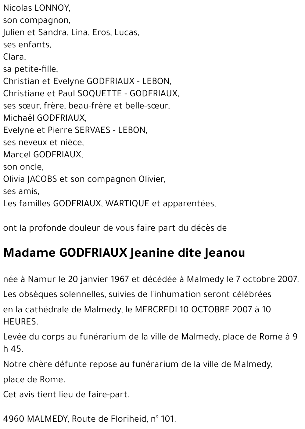 GODFRIAUX Jeanine dite Jeanou