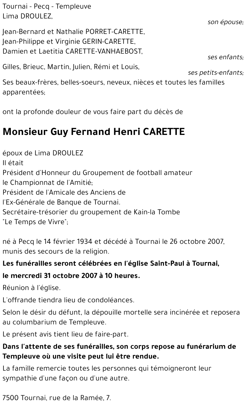 Guy Fernand Henri CARETTE