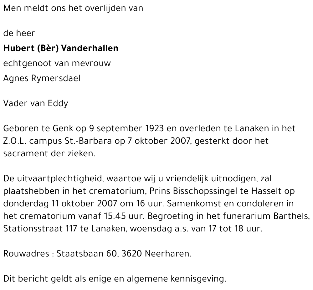 Hubert (Bèr) Vanderhallen