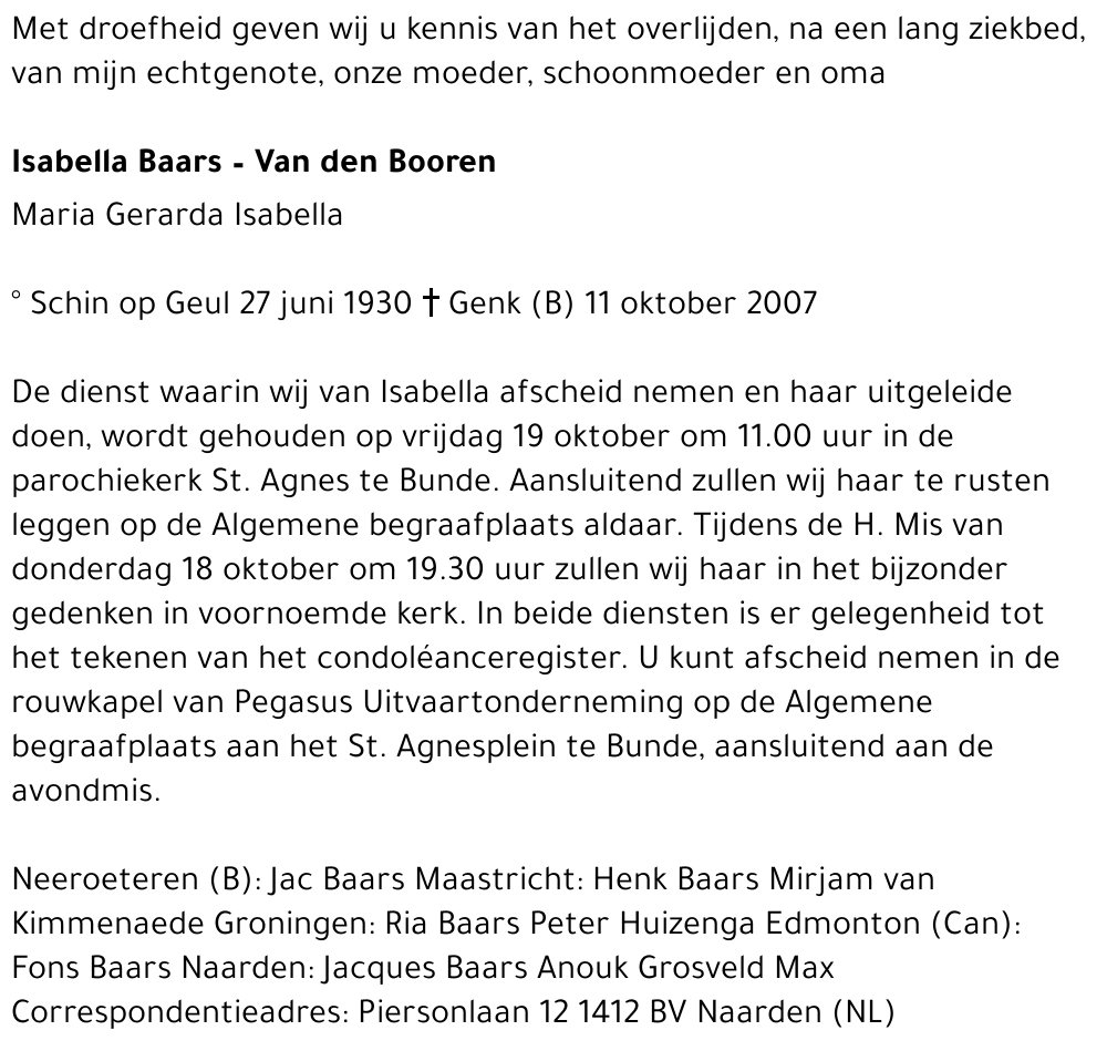 Isabella Baars - Van den Booren