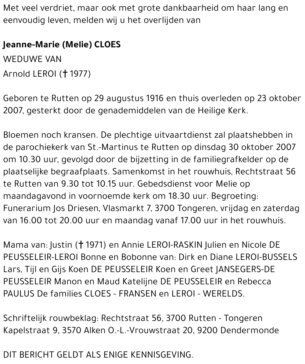Jeanne-Marie (Melie) Cloes