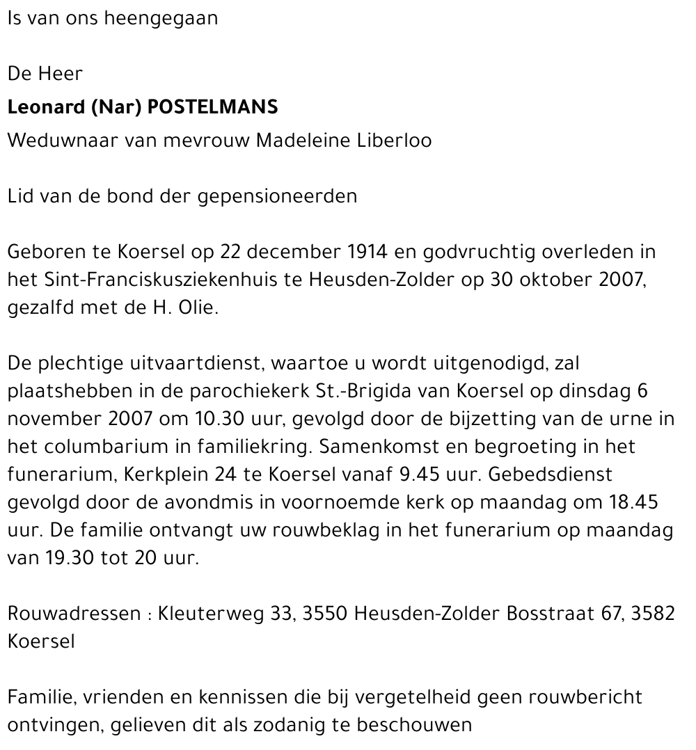 Leonard (Nar) Postelmans