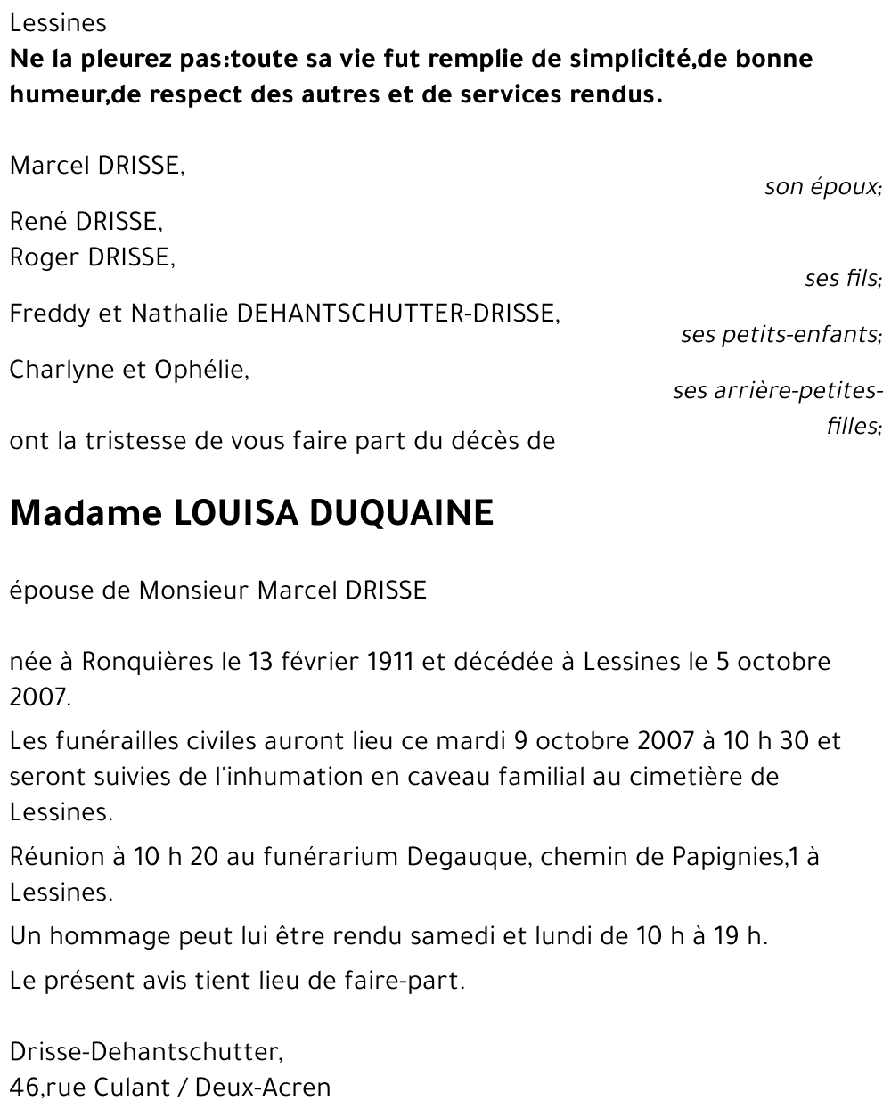 LOUISA DUQUAINE