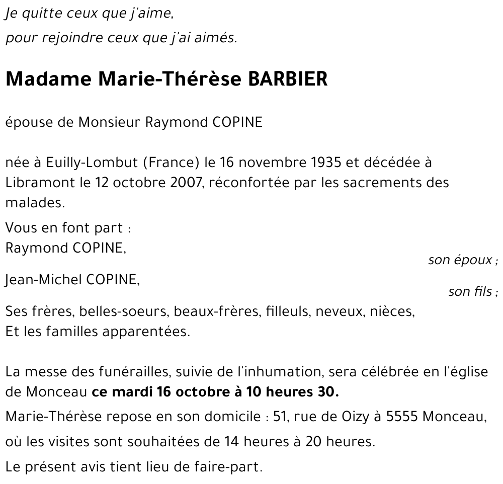 Marie-Thérèse BARBIER