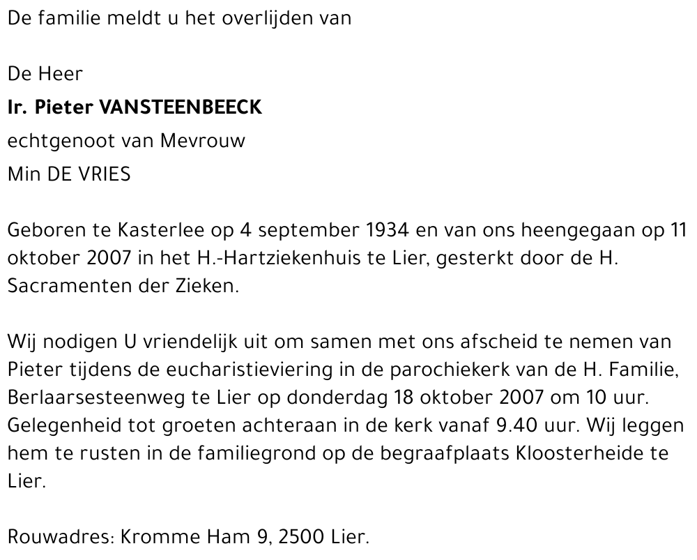 Pieter VANSTEENBEECK