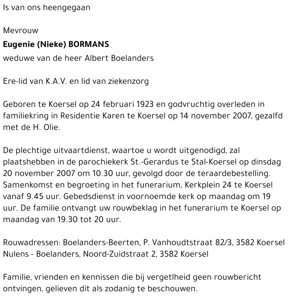 Eugenie (Nieke) Bormans