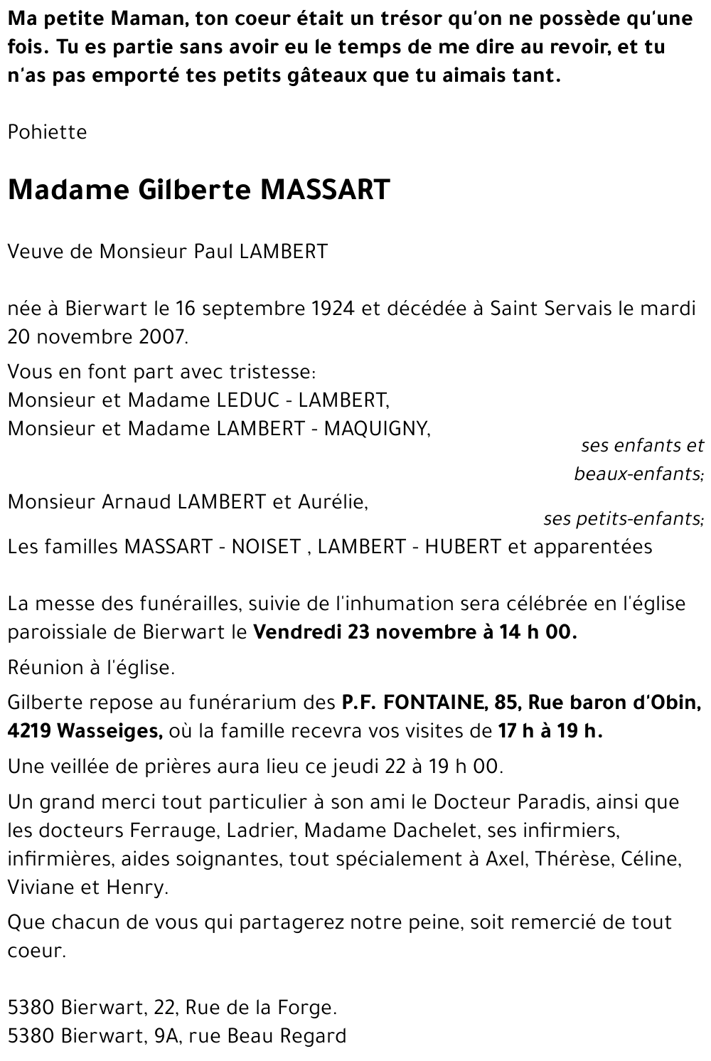 Gilberte MASSART