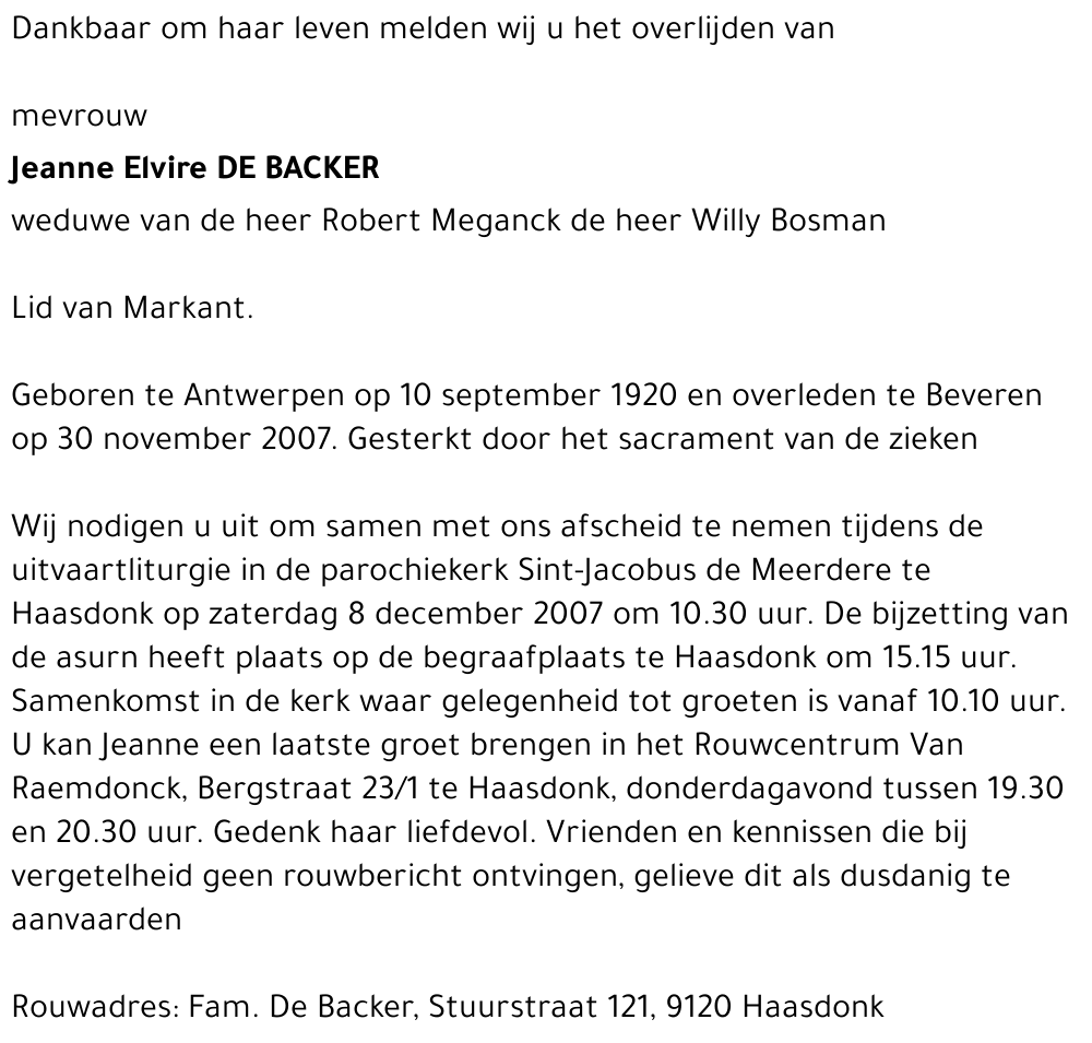 Jeanne Elvire De Backer