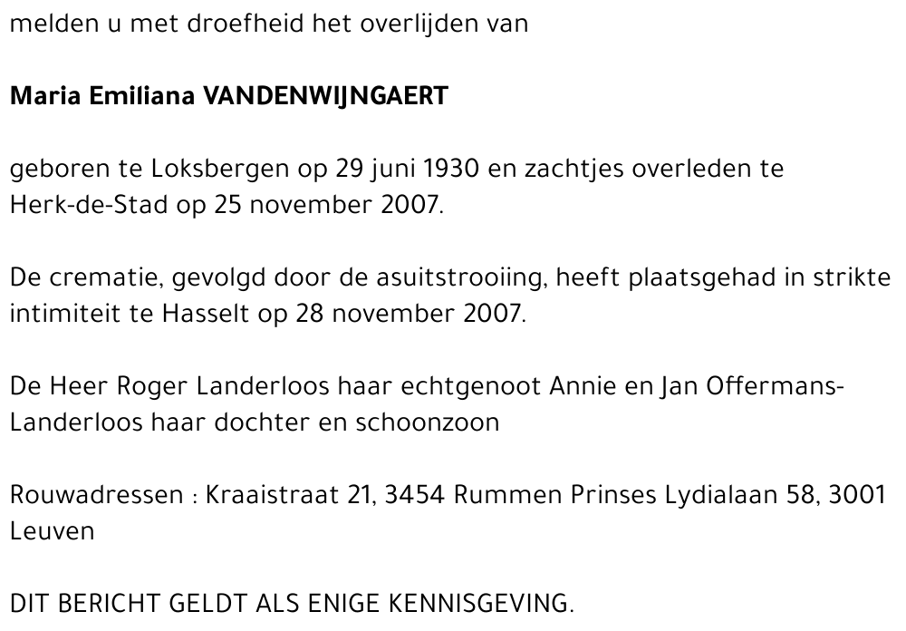 Maria Emiliana Vandenwijngaert