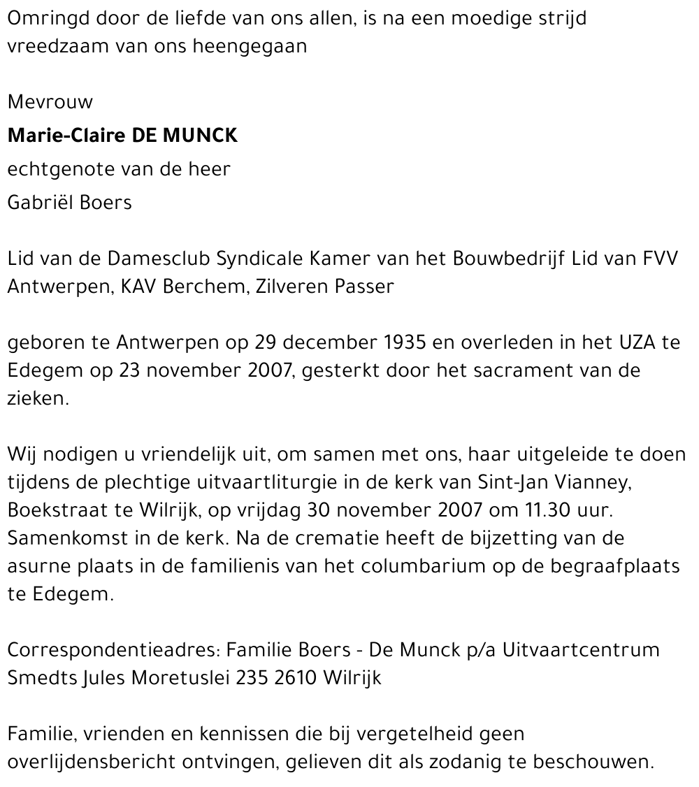MARIE-CLAIRE DE MUNCK
