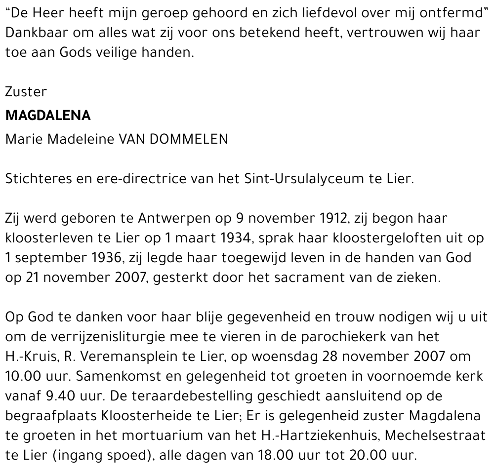 Marie Madeleine Van Dommelen