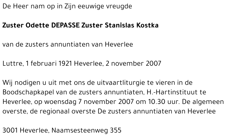 Zuster Odette Depasse