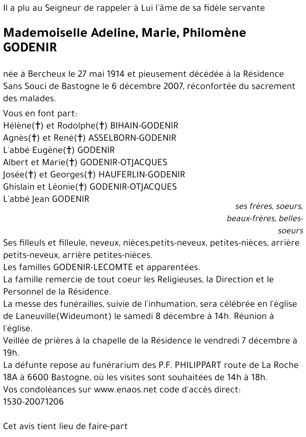 Adeline, Marie, Philomène GODENIR