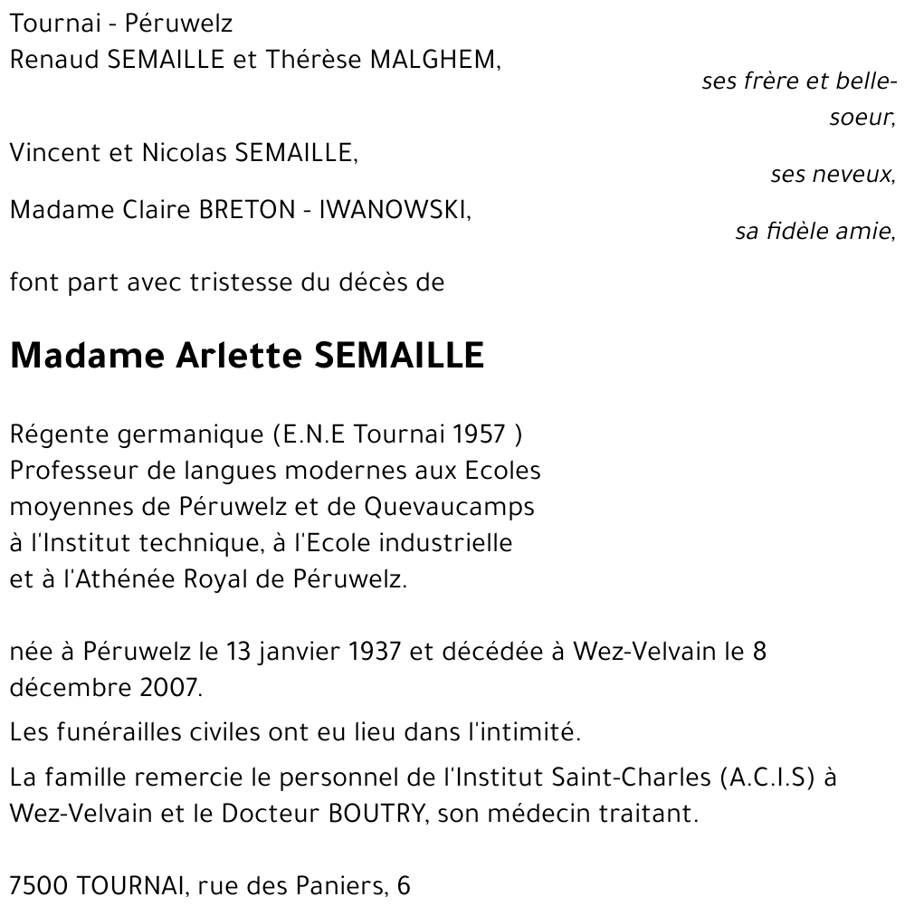 Arlette SEMAILLE