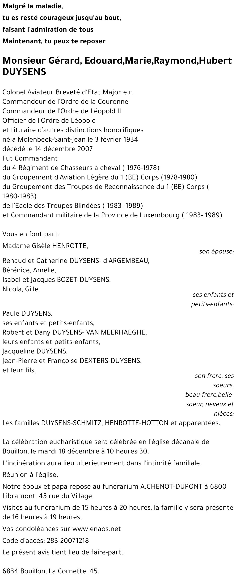 Gérard, Edouard,Marie,Raymond,Hubert DUYSENS