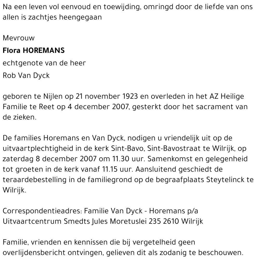 HOREMANS FLORA