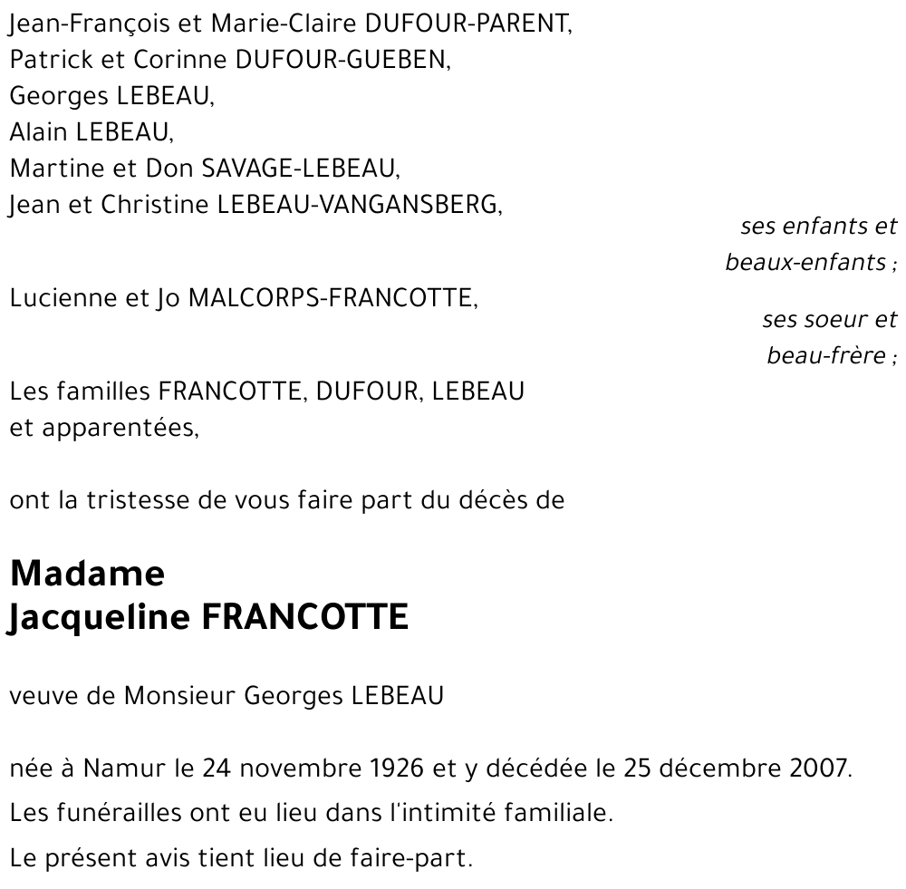 Jacqueline FRANCOTTE