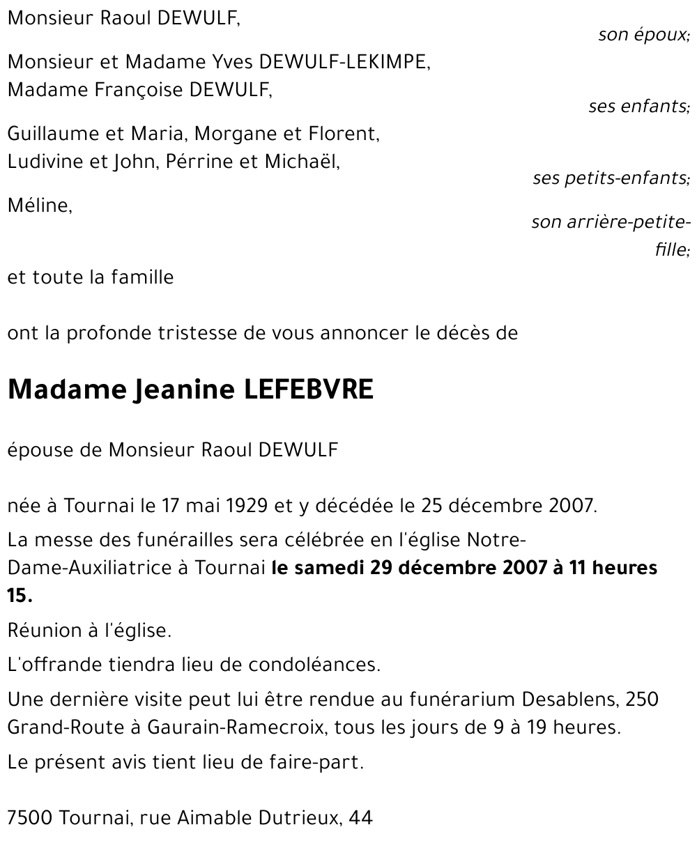 Jeanine LEFEBVRE
